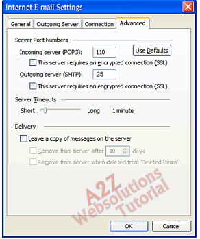 Advanced tab in Outlook for POP and SMTP Ports