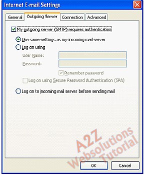 Outgoing Server Settings tab